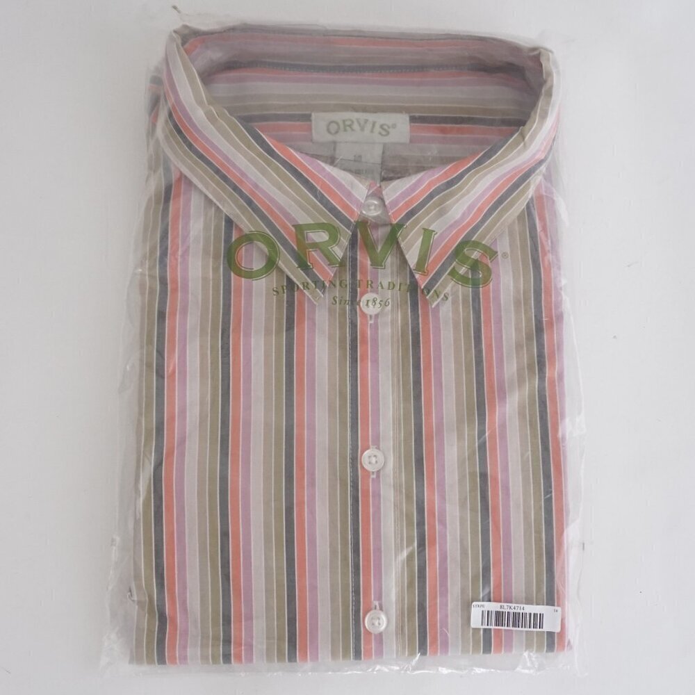 NWT Orvis Multicolor Stripe Cotton Button Down Dress Shirt Size 14